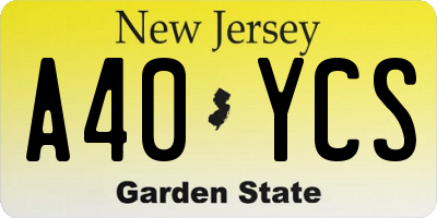 NJ license plate A40YCS