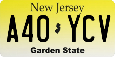 NJ license plate A40YCV