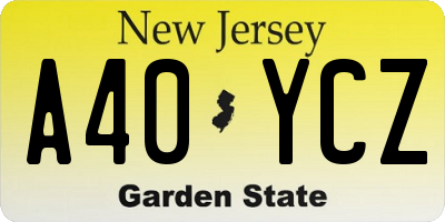NJ license plate A40YCZ