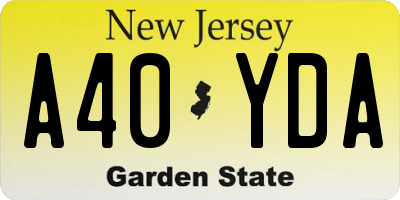 NJ license plate A40YDA