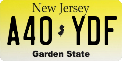 NJ license plate A40YDF