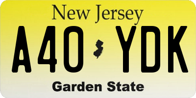 NJ license plate A40YDK