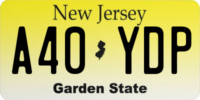 NJ license plate A40YDP