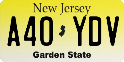 NJ license plate A40YDV