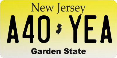 NJ license plate A40YEA