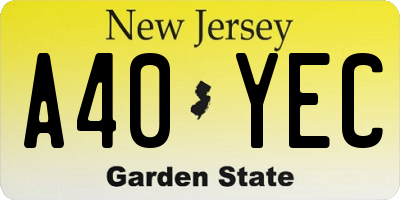 NJ license plate A40YEC