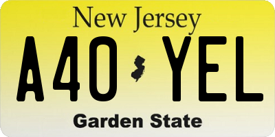 NJ license plate A40YEL