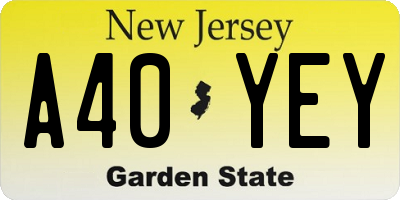 NJ license plate A40YEY