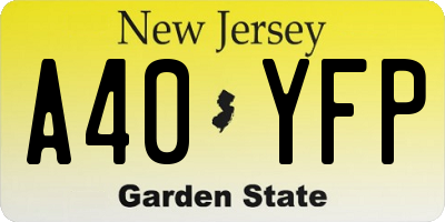 NJ license plate A40YFP