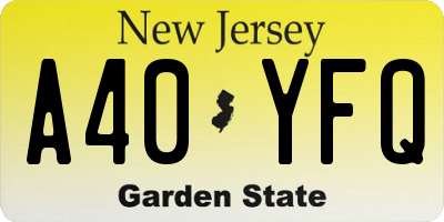 NJ license plate A40YFQ