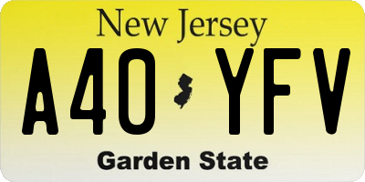 NJ license plate A40YFV
