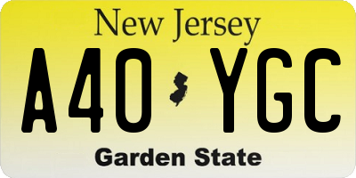 NJ license plate A40YGC