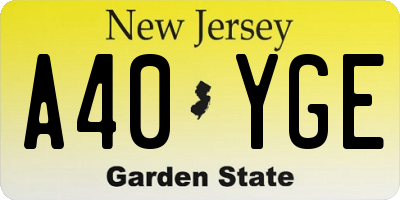 NJ license plate A40YGE