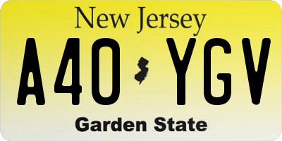 NJ license plate A40YGV