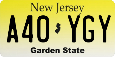 NJ license plate A40YGY