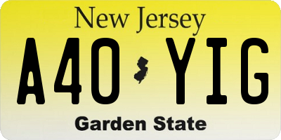 NJ license plate A40YIG