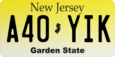 NJ license plate A40YIK
