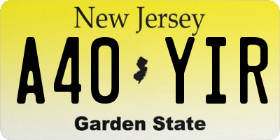 NJ license plate A40YIR