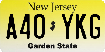 NJ license plate A40YKG