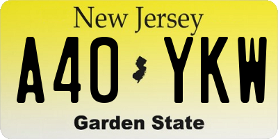 NJ license plate A40YKW