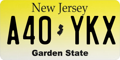 NJ license plate A40YKX