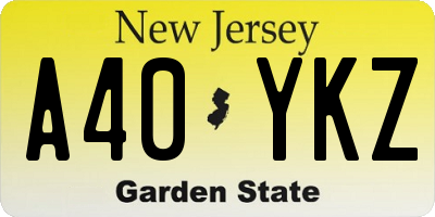 NJ license plate A40YKZ