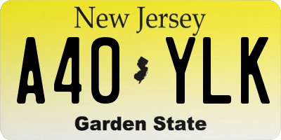 NJ license plate A40YLK