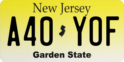 NJ license plate A40YOF