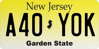 NJ license plate A40YOK