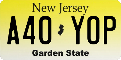 NJ license plate A40YOP