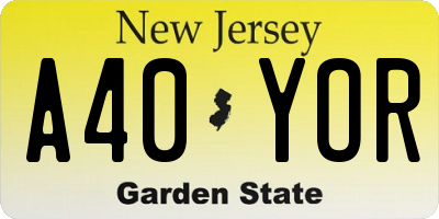 NJ license plate A40YOR