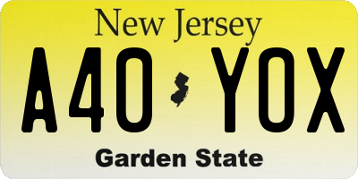 NJ license plate A40YOX