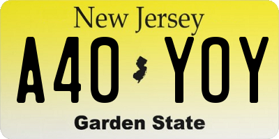 NJ license plate A40YOY