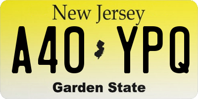 NJ license plate A40YPQ