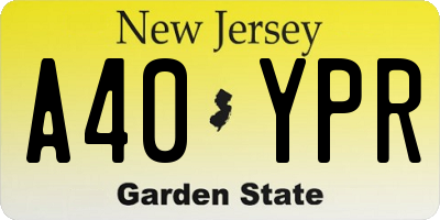 NJ license plate A40YPR