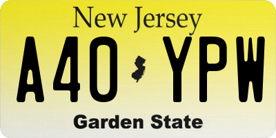 NJ license plate A40YPW