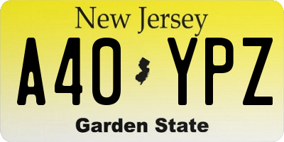 NJ license plate A40YPZ