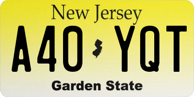 NJ license plate A40YQT