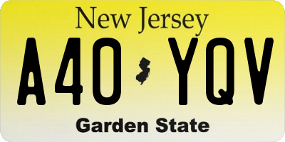 NJ license plate A40YQV