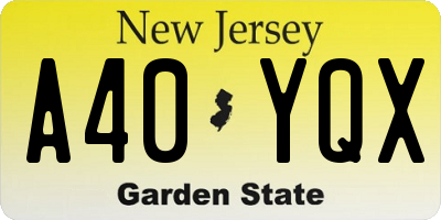 NJ license plate A40YQX