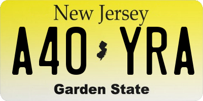 NJ license plate A40YRA