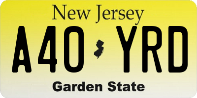 NJ license plate A40YRD