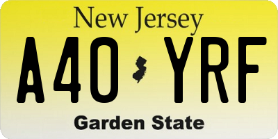 NJ license plate A40YRF