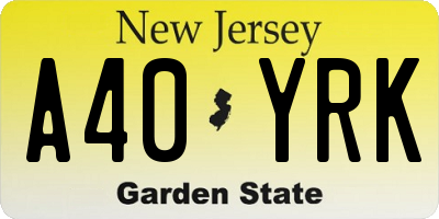 NJ license plate A40YRK