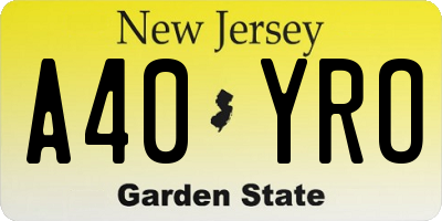 NJ license plate A40YRO