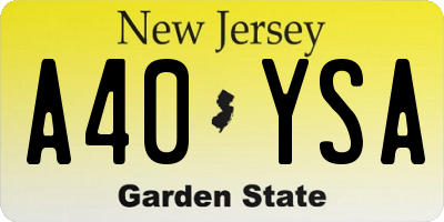 NJ license plate A40YSA