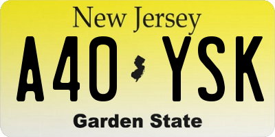 NJ license plate A40YSK
