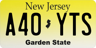 NJ license plate A40YTS
