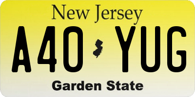 NJ license plate A40YUG