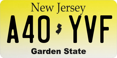 NJ license plate A40YVF